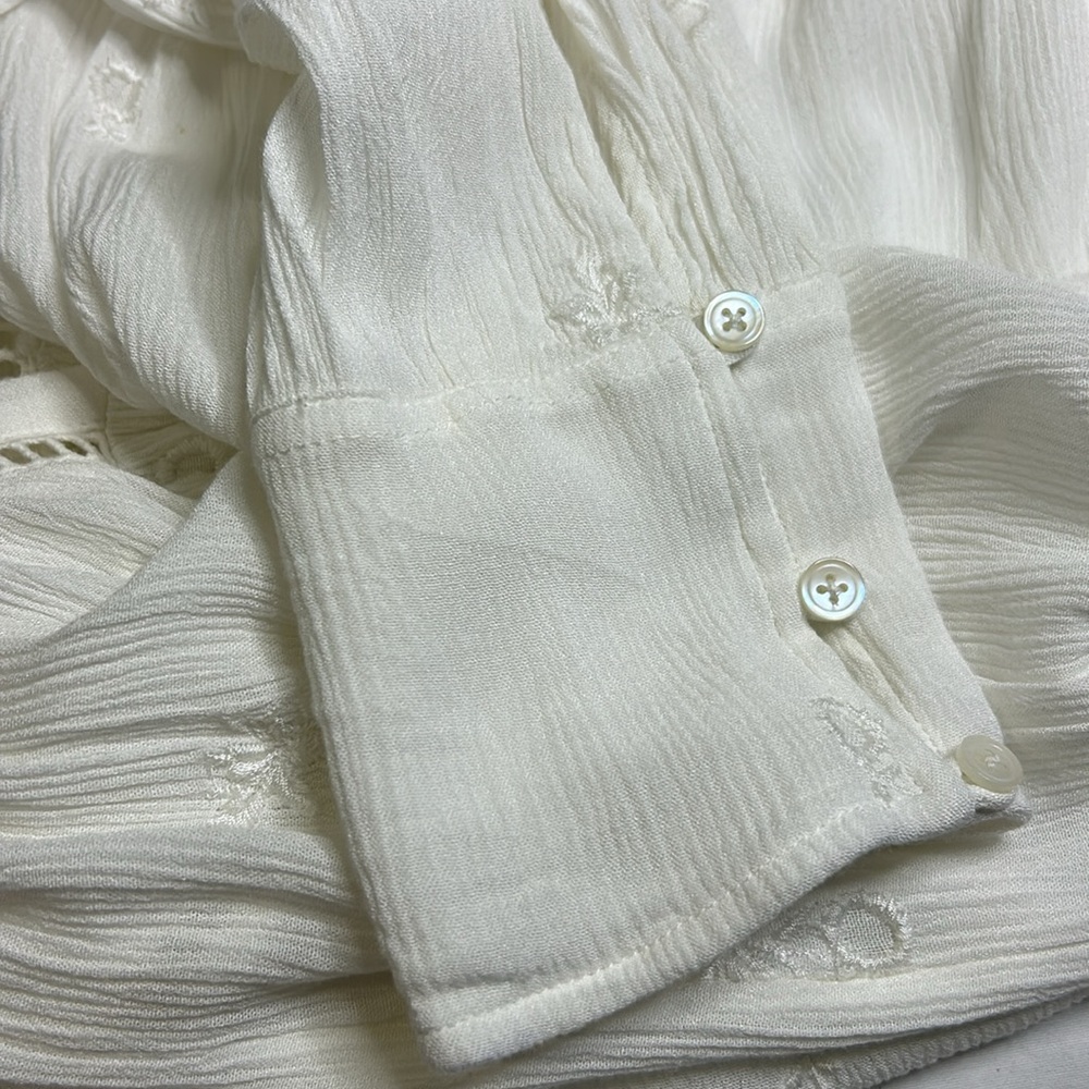 Free People Womens Wishful Moments Blouse Size L White Tie Neck Embroidery Boho - Picture 6 of 8